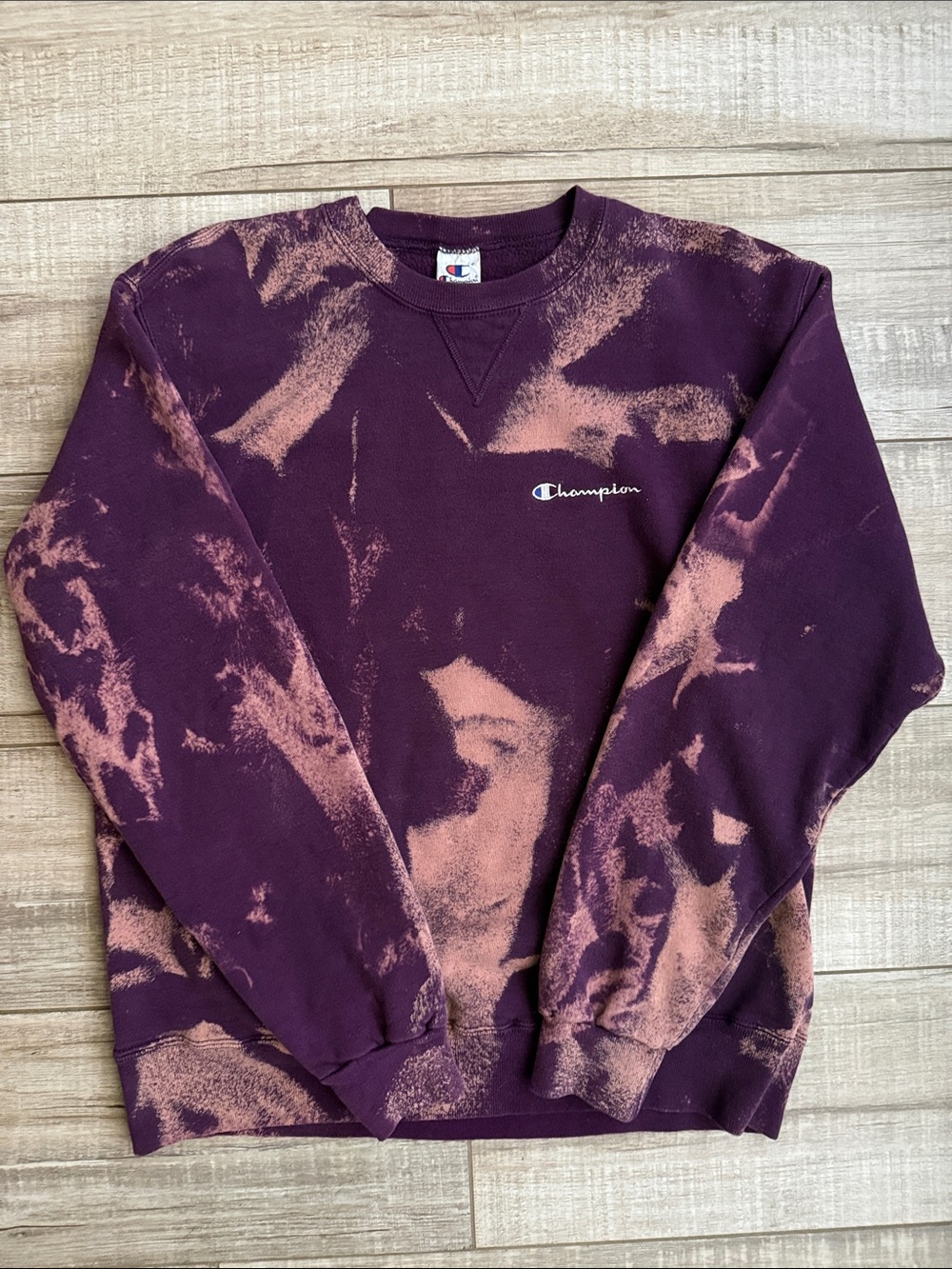 Vintage 90s Champion USA Bleach Dye Sweatshirt Purple Large Reverse Tie Dye Crew